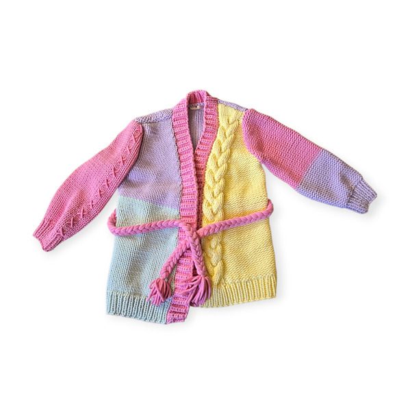 LoveShackFancy Horatio Oversized Cardigan Sweater Multicolor Knit Tassel Tie - Picture 3 of 8